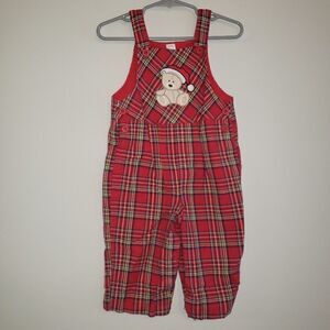 FIRST IMPRESSIONS CHRISTMAS BEAR PLAID OVERALLS